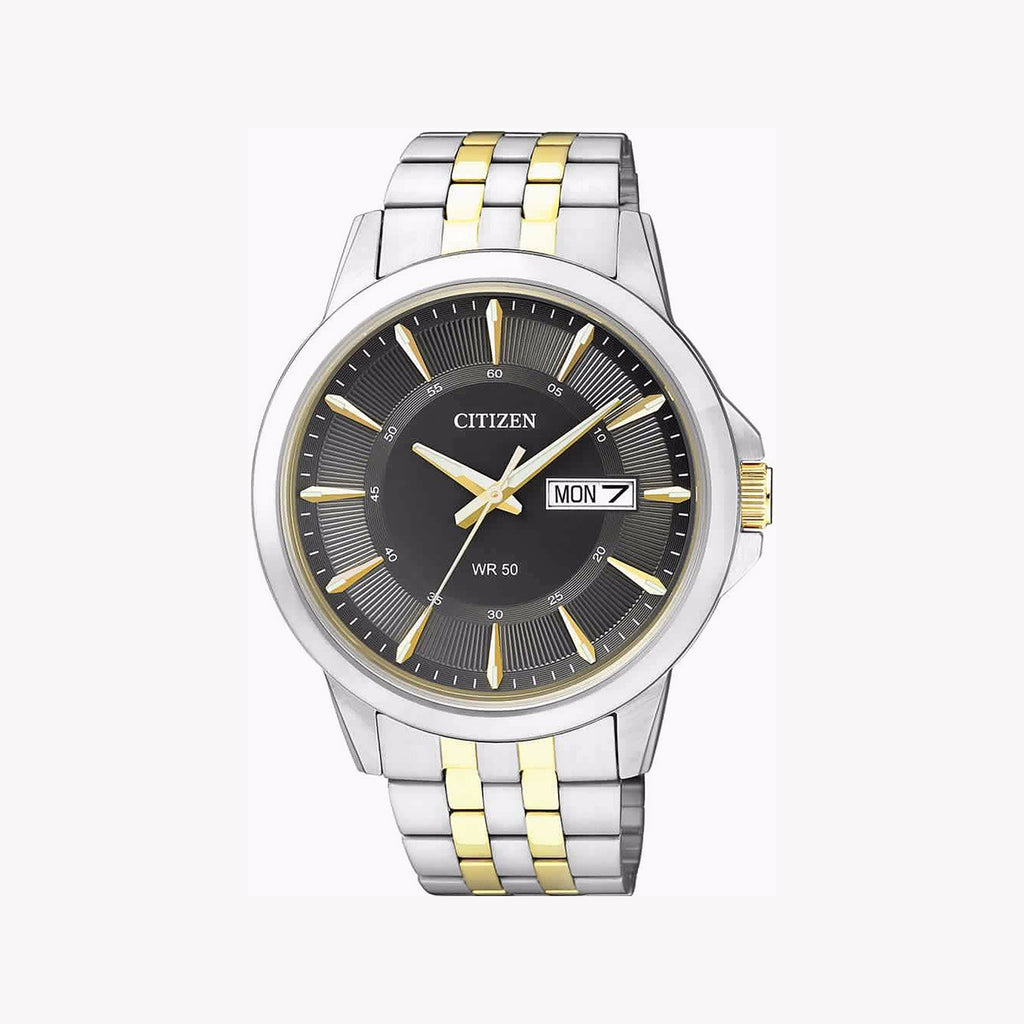 CITIZEN BF2018-52H - BOLD ELEGANCE MEN'S WATCH WITH STUNNING BLACK DIAL & GOLD BAND