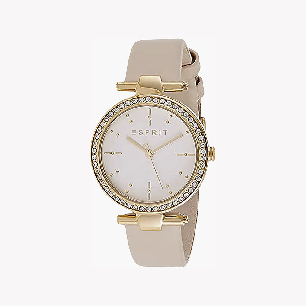 ESPRIT Women's Watch with Silver Stainless Steel Case and Beige Leather Band