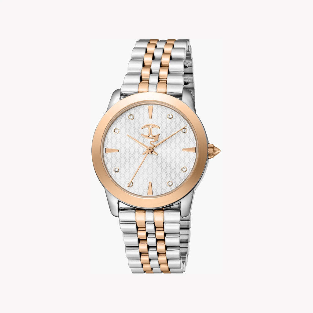 JUST CAVALLI Women's Watch with Silver & Rose Gold Stainless Steel Case and Silver & Rose Gold Stainless Steel Band