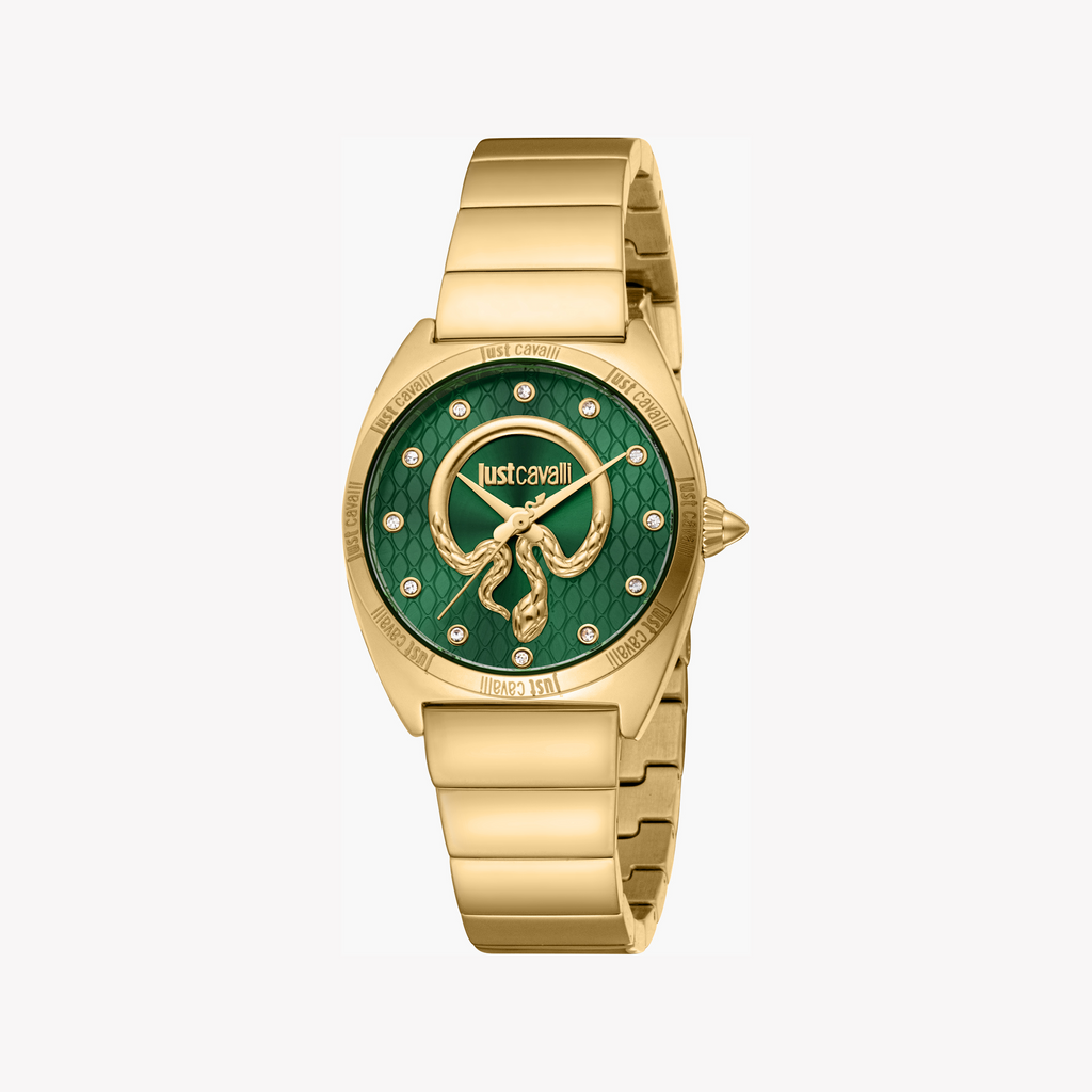 JUST CAVALLI JC1L329M0065 - BOLD ELEGANCE TIMEPIECE WITH DARK GREEN DIAL & GOLD BAND