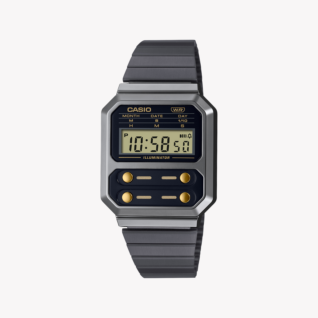 CASIO A100WEGG-1A2DF - SPORTY ELEGANCE UNISEX DIGITAL WATCH WITH DARK GRAY RESIN CASE & STAINLESS STEEL BAND
