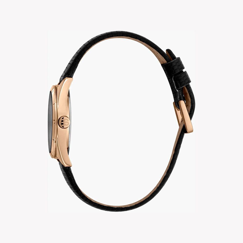 ESPRIT Women's Watch with Rose Gold Stainless Steel Case and Black Leather Band