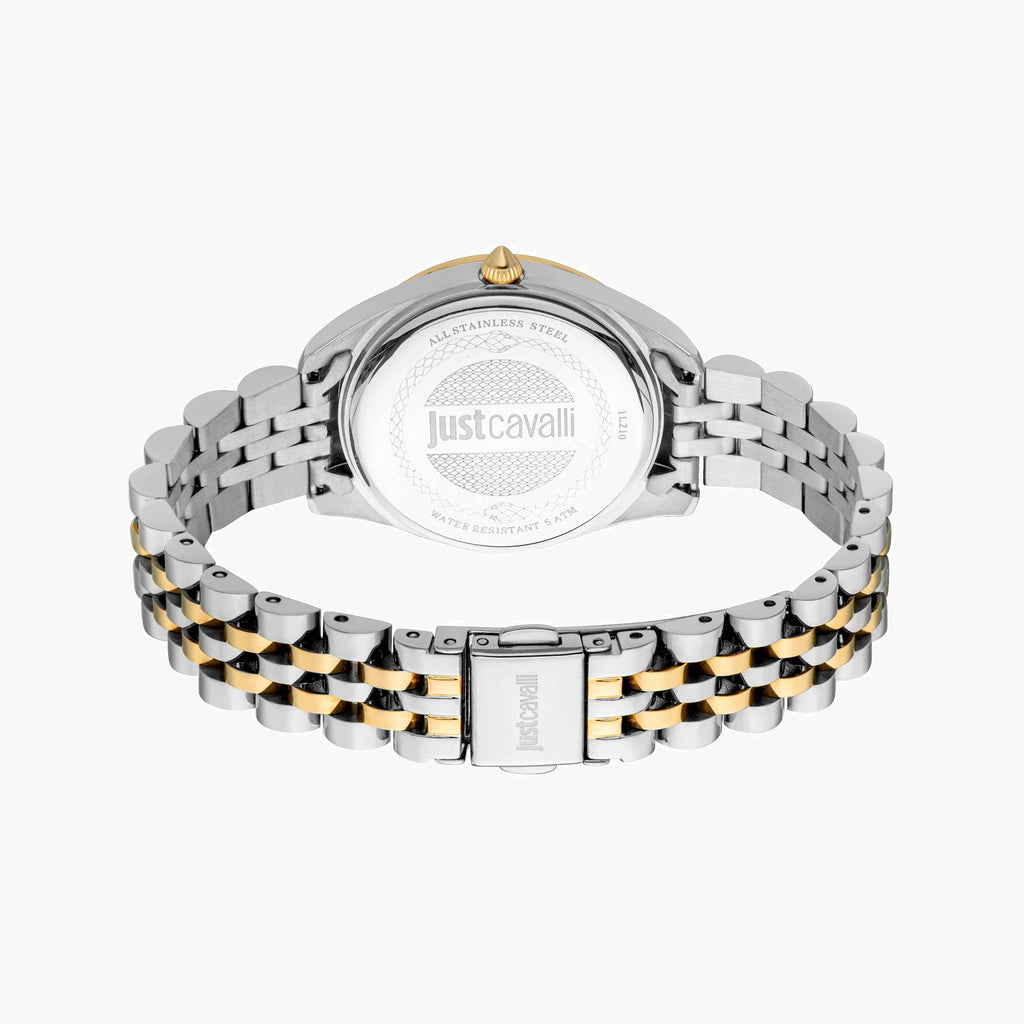JUST CAVALLI Women's Watch with Silver & Gold Stainless Steel Case and Silver & Gold Stainless Steel Band
