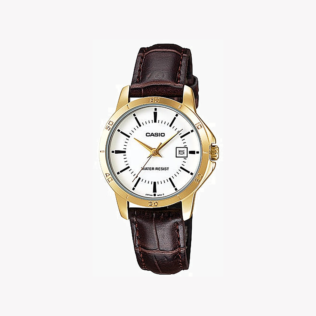 CASIO LTP-V004GL-7AUDF - SPORTY ELEGANCE WOMEN'S TIMEPIECE WITH GOLD TONE & LEATHER BAND