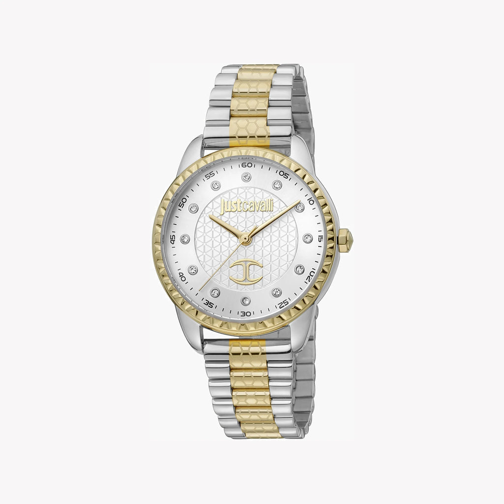 JUST CAVALLI Women's Watch with Silver Stainless Steel Case and Silver & Gold Stainless Steel Band