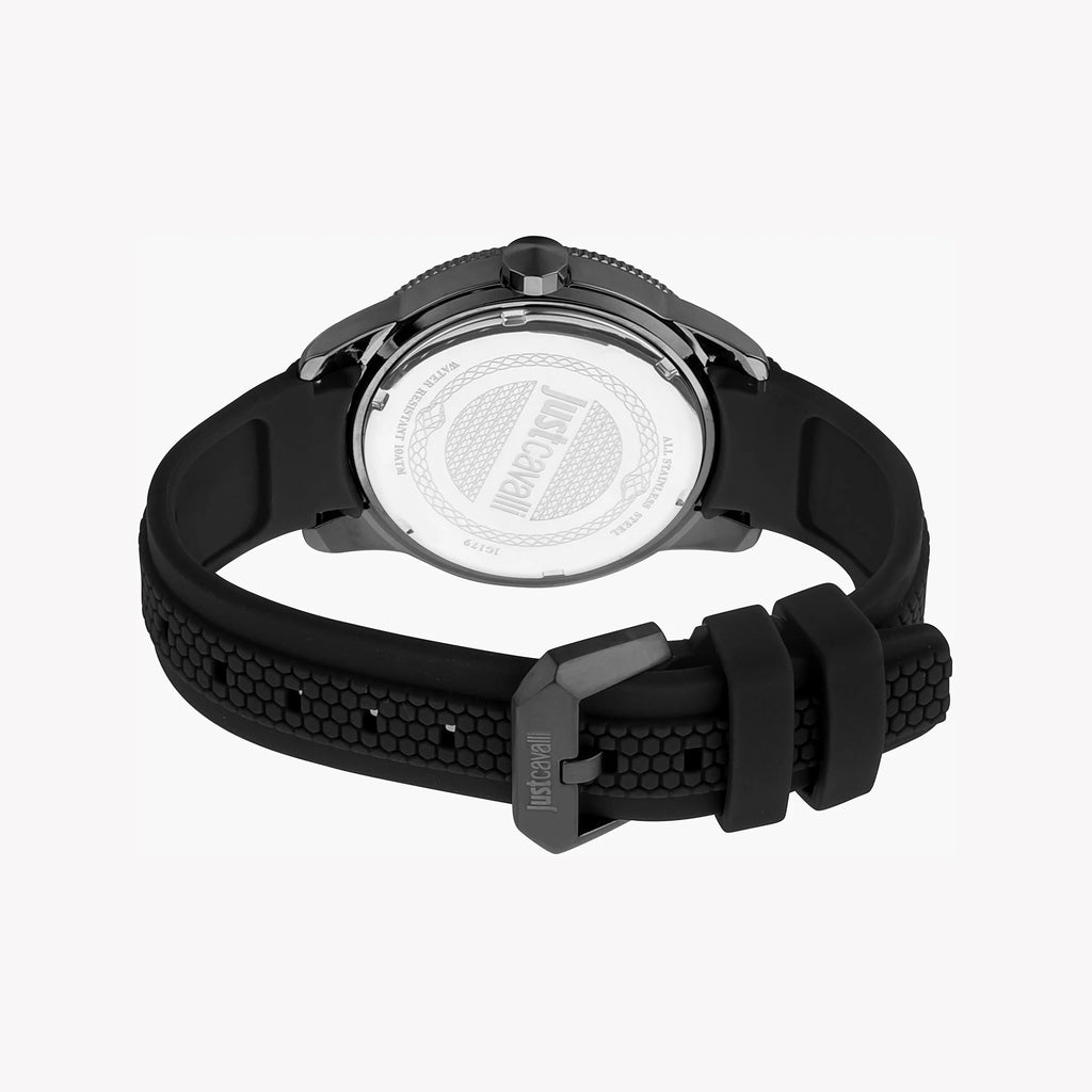 JUST CAVALLI JC1G179P0045 - ELEGANT GRAY DIAL MEN'S WATCH WITH BLACK SILICONE BAND