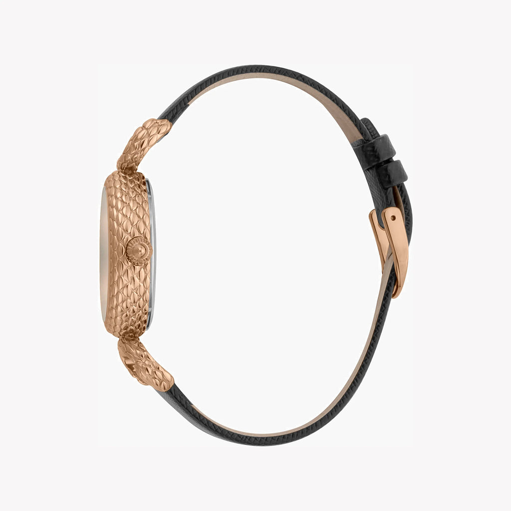 JUST CAVALLI Women's Watch with Rose Gold Stainless Steel Case and Black Leather Band