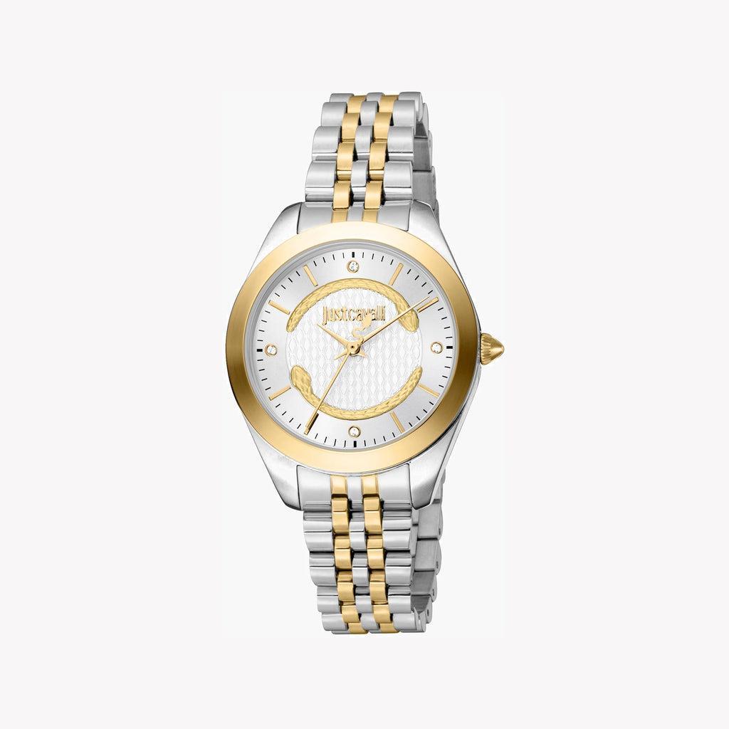 JUST CAVALLI Women's Watch with Silver & Gold Stainless Steel Case and Silver & Gold Stainless Steel Band
