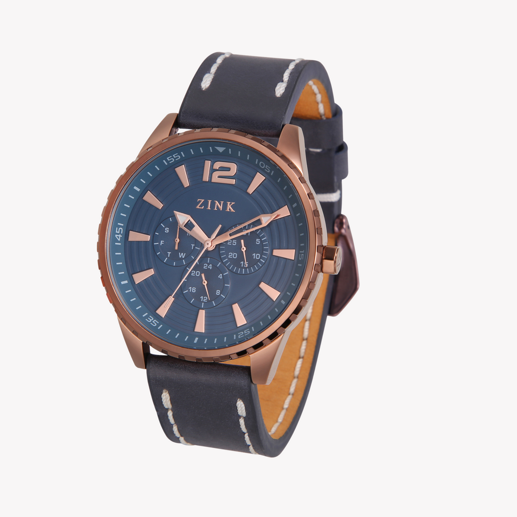 ZINK Men's Rose Gold & Blue Leather Watch | ZK131G2LS-4143