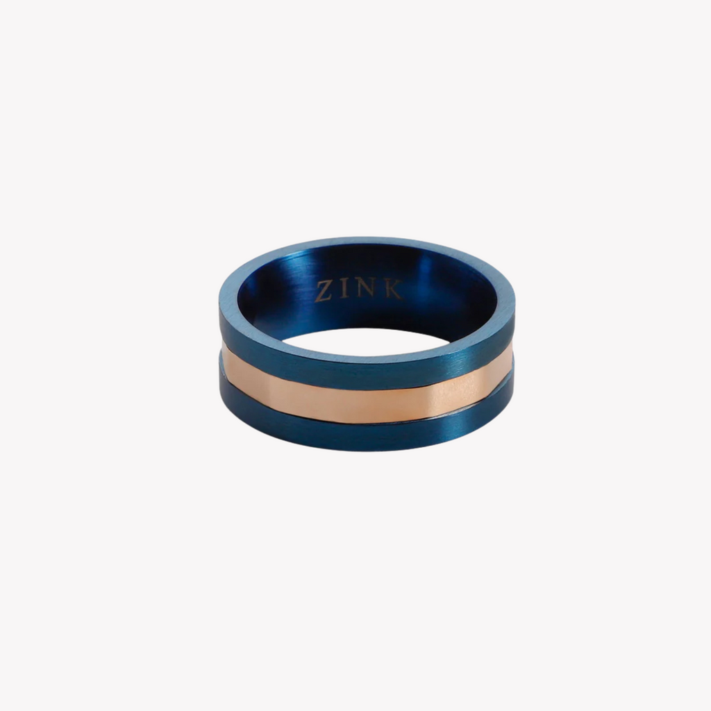 ZINK Men's Blue & Rose Gold Stainless Steel Ring | ZJRG037BL