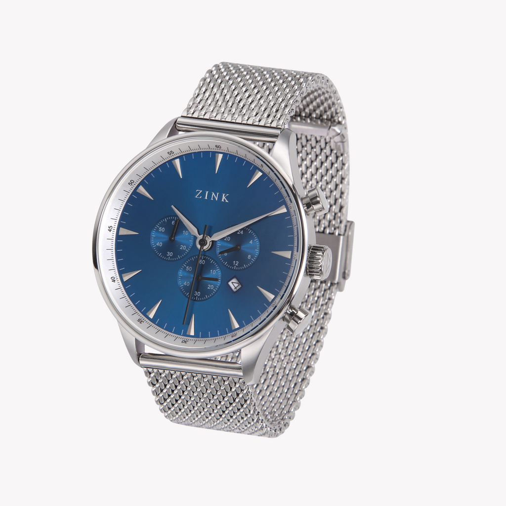 ZINK Men's Silver Stainless Steel & Blue Analog Watch | ZK127G2MS-46