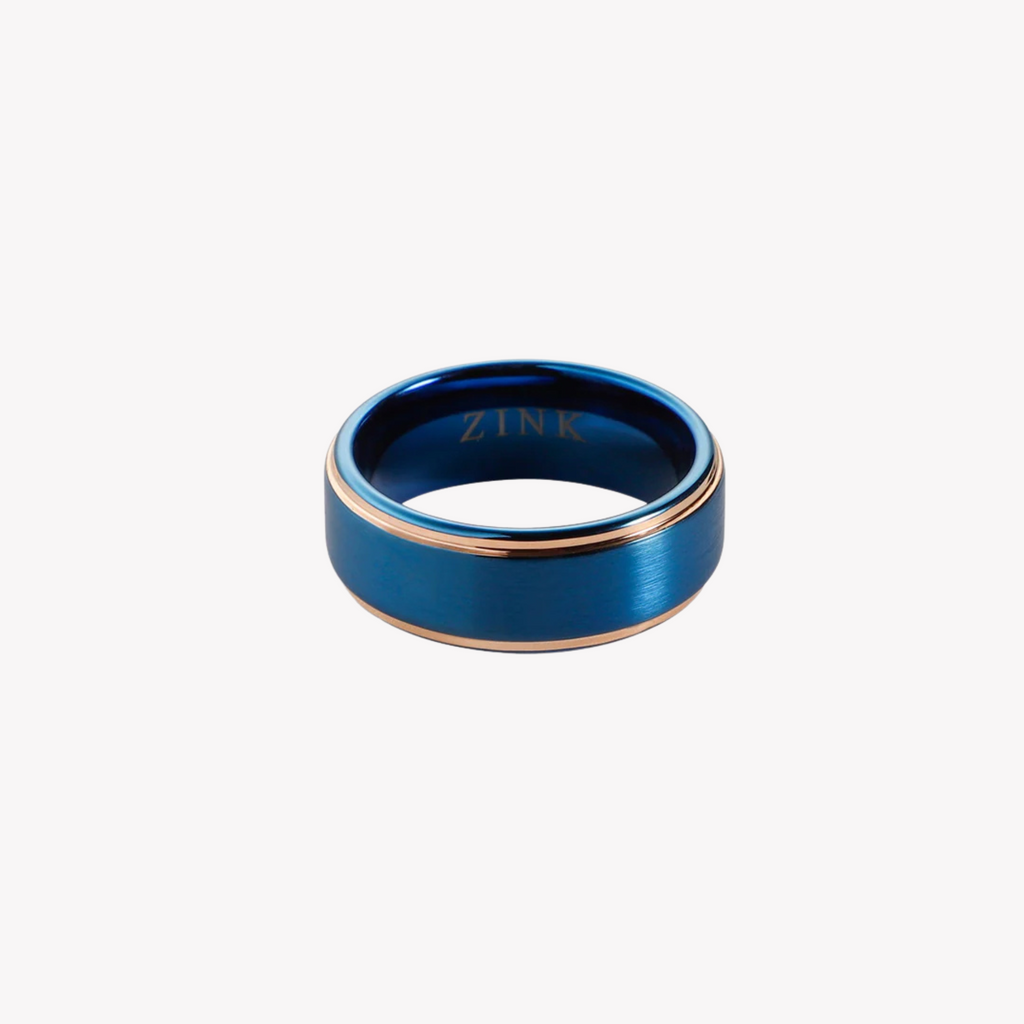 ZINK Men's Blue & Rose Gold Stainless Steel Ring | ZJRG030TBL
