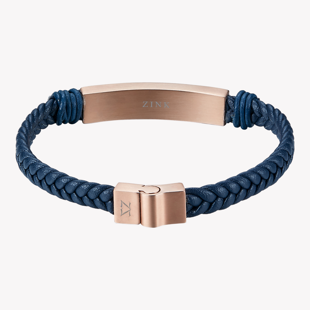 ZINK Men's Blue & Rose Gold Stainless Steel & Leather Bracelet | ZJBC028RGBL