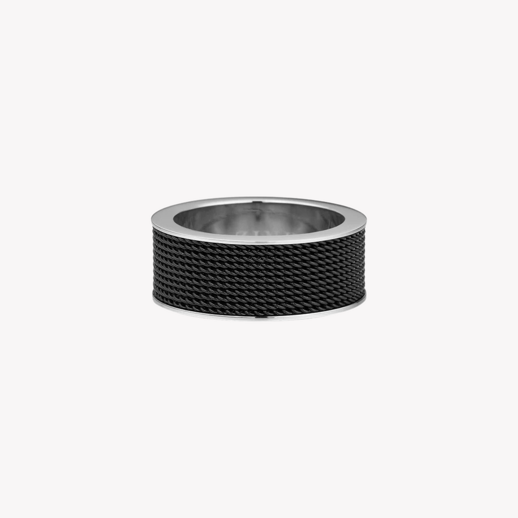 ZINK Men's Silver & Black Stainless Steel Ring | ZJRG019SB