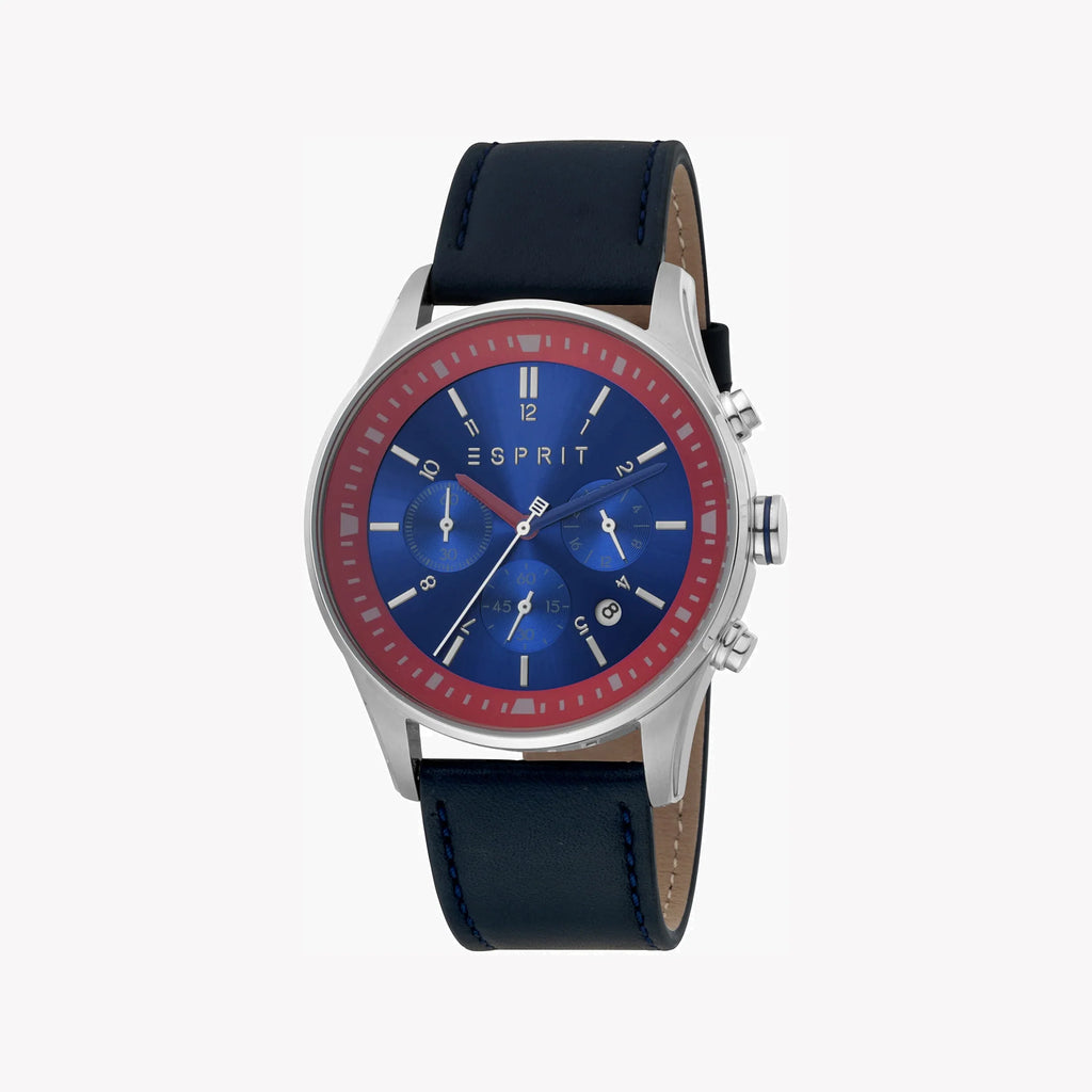 ESPRIT MEN'S ELEGANT BLUE LEATHER TIMEPIECE - STYLISH STAINLESS STEEL DESIGN