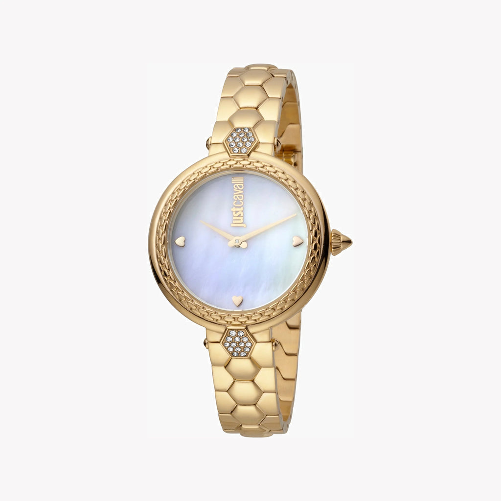 JUST CAVALLI Women's Watch with Silver Stainless Steel Case and Gold Stainless Steel Band