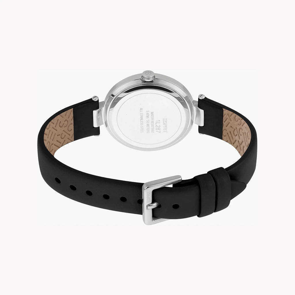 ESPRIT Women's Watch with Silver Stainless Steel Case and Black Leather Band
