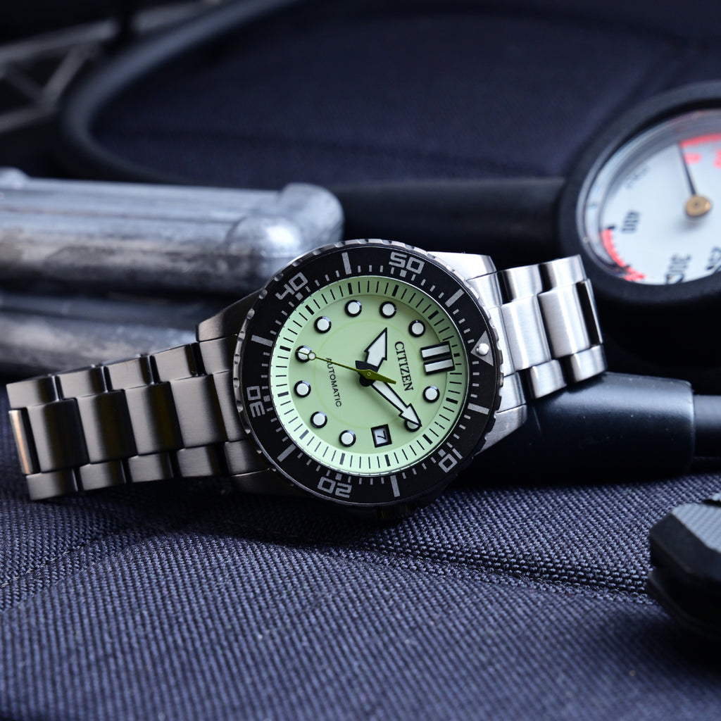 CITIZEN NJ0177-84X BLACK STEEL - STRIKING GREEN DIAL MEN'S AUTOMATIC WATCH