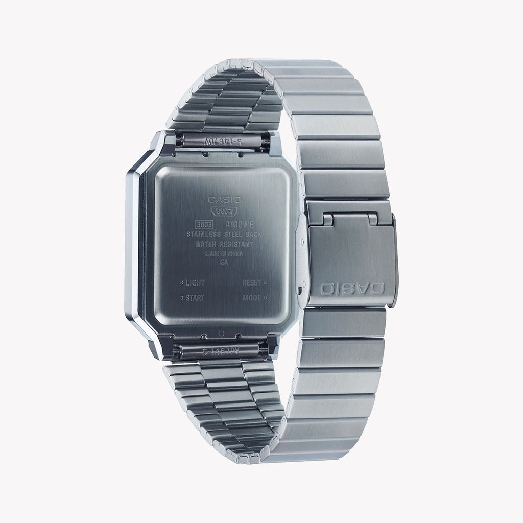 CASIO A100WE-7B - ELEGANT SPORTY TIMEPIECE WITH STAINLESS STEEL BAND & WATER RESISTANCE