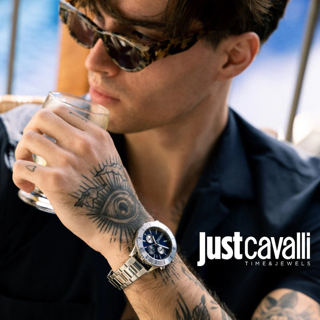 JUST CAVALLI JC1G155M0055 - ELEGANT SILVER & BLUE MEN'S WATCH - SOPHISTICATION REDEFINED