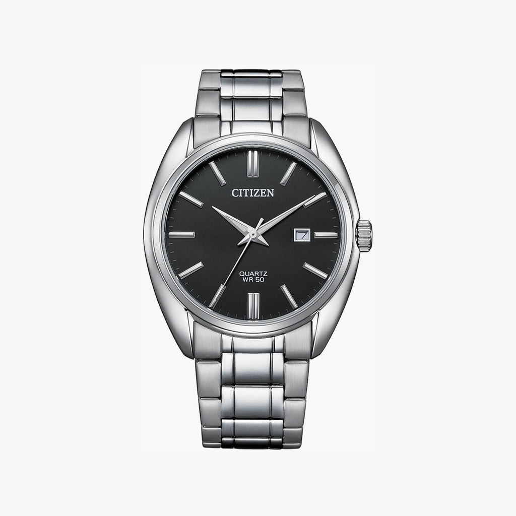 CITIZEN BI5100-58E - ELEGANT STAINLESS STEEL MEN'S WATCH WITH BLACK DIAL & QUARTZ MOVEMENT