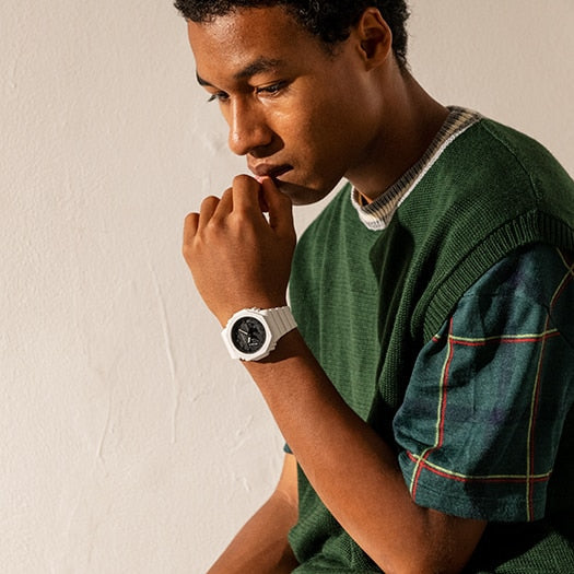 CASIO G-SHOCK GA-2100-7ADR OAK - CHIC RESILIENCE MEN'S WATCH with White Resin Band and Sleek Design