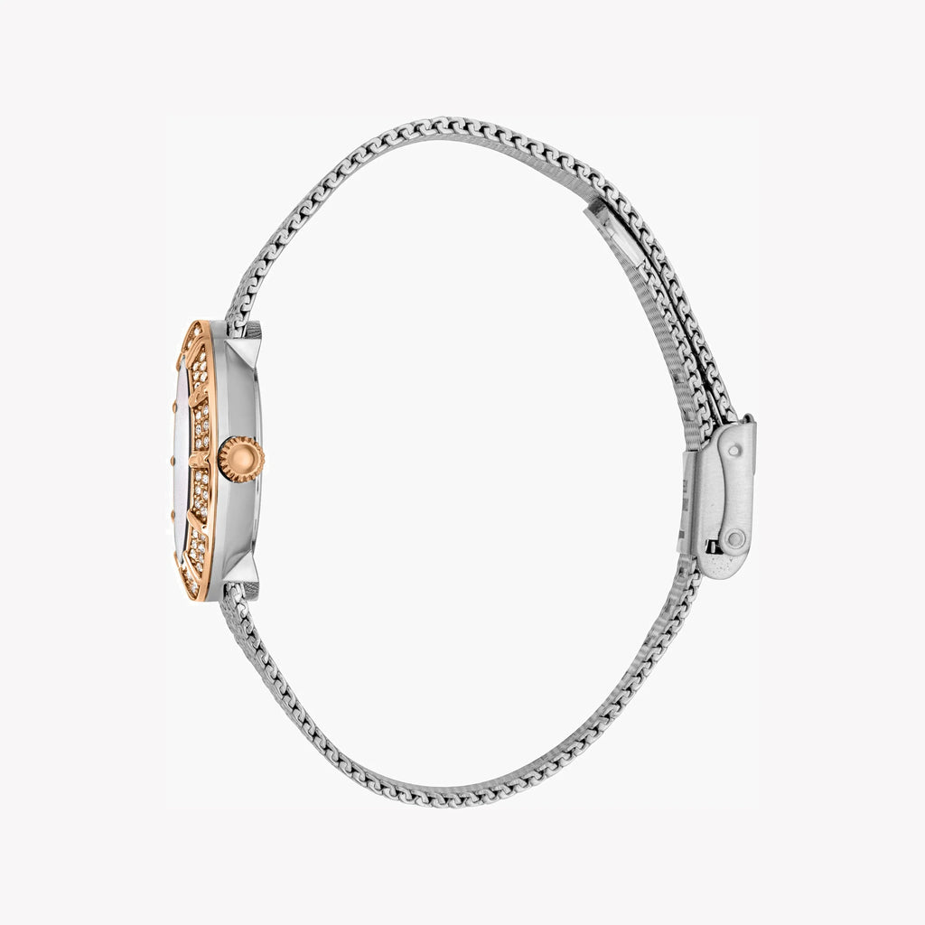 JUST CAVALLI Women's Watch with Silver & Rose Gold Stainless Steel Case and Silver Stainless Steel Band