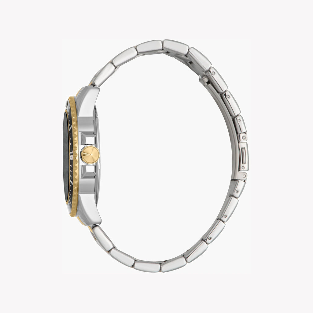 JUST CAVALLI TWO TONE STAINLESS STEEL MEN'S WATCH - ELEGANT BLACK DIAL WITH GOLD ACCENTS