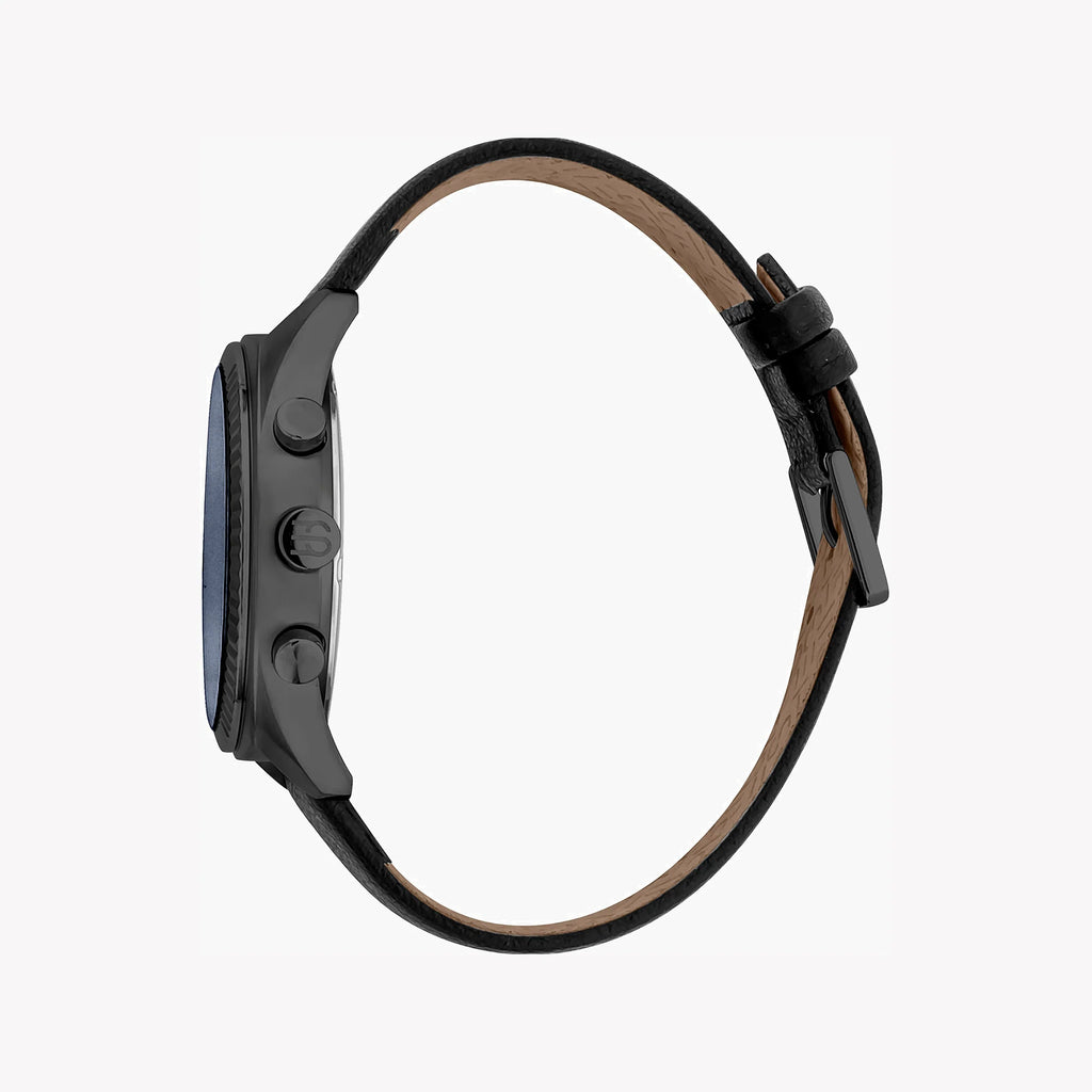 ESPRIT MEN'S STAINLESS STEEL TIMEPIECE - CLASSIC BLACK LEATHER & BLUE DIAL ELEGANCE