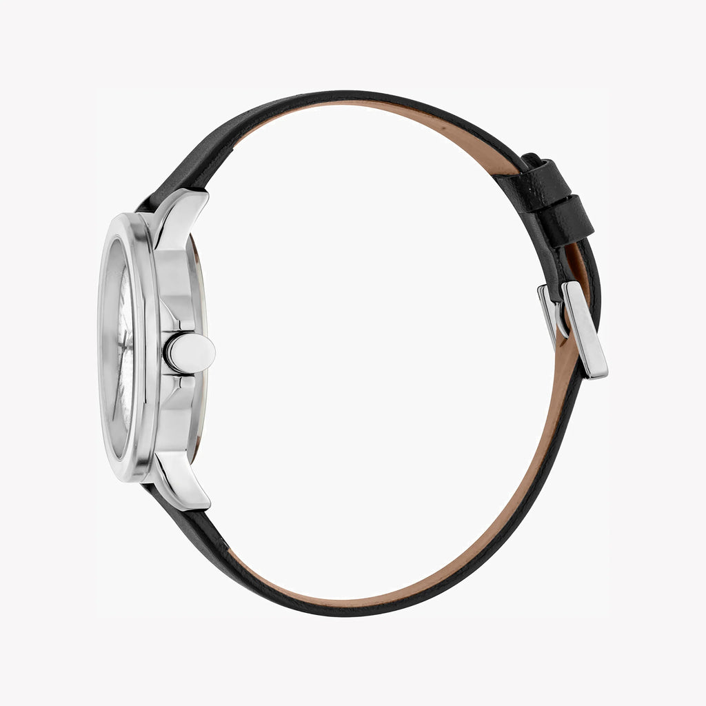 ESPRIT MEN'S TIMEPIECE - ELEGANT BLACK LEATHER & SILVER DIAL STAINLESS STEEL WATCH