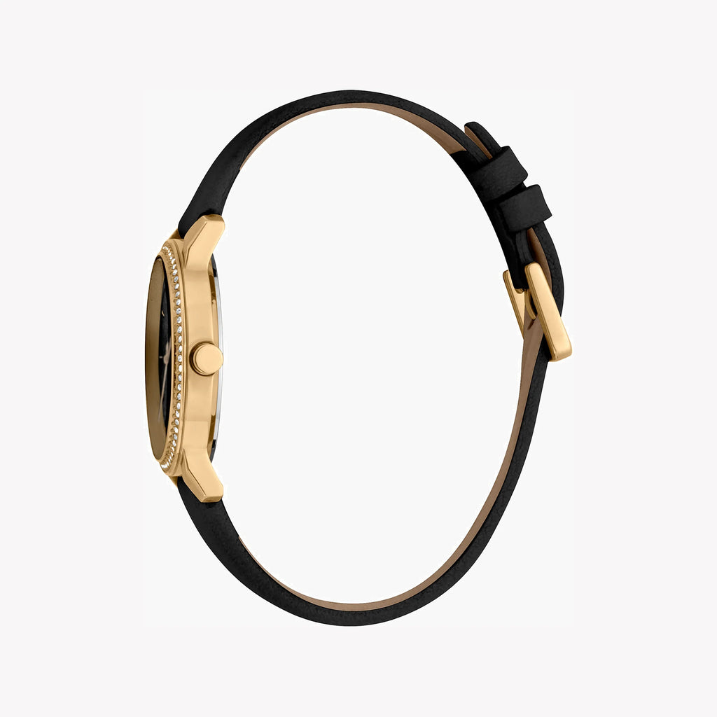 ESPRIT Women's Watch with Gold Stainless Steel Case and Black Leather Band