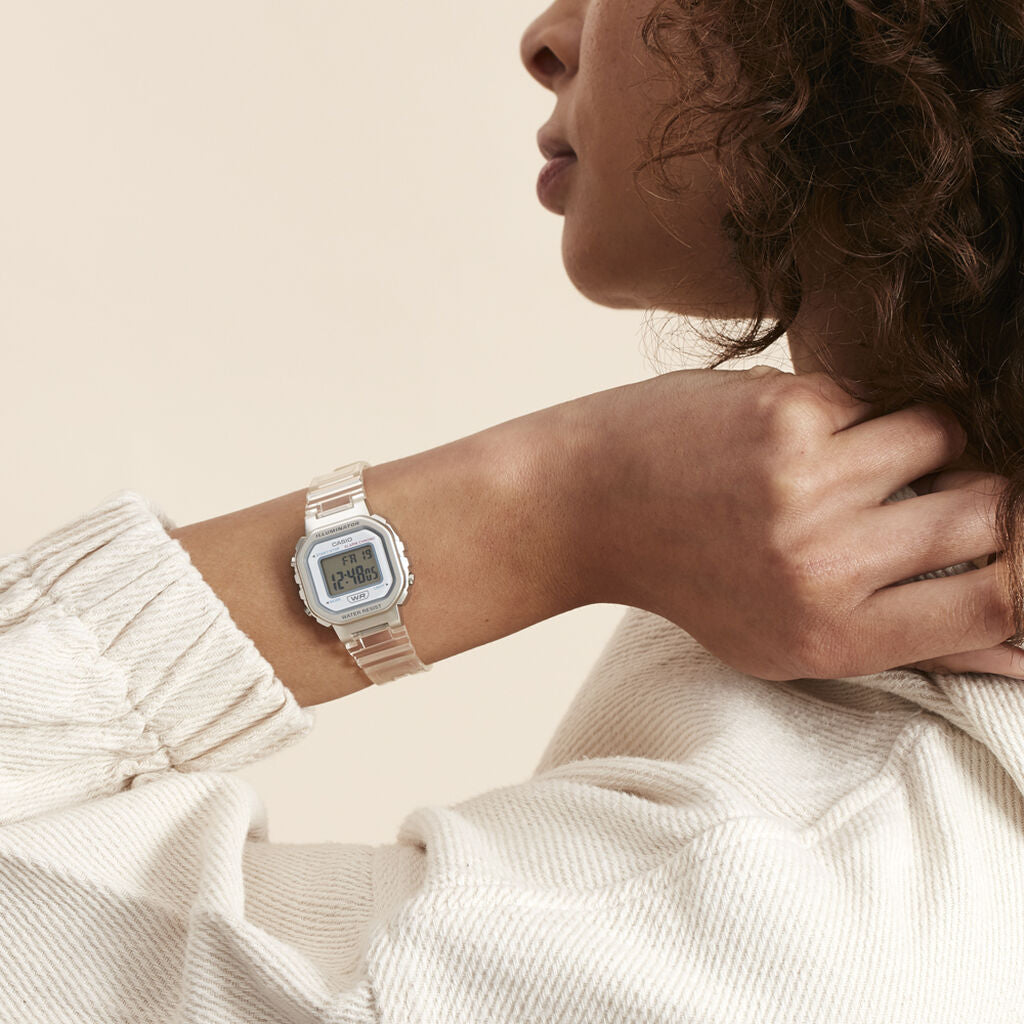 CASIO LA-20WHS-7ADF ELEGANT TIMEKEEPER - STYLISH WHITE RESIN BAND WOMEN'S WATCH with sleek silver case and versatile features.