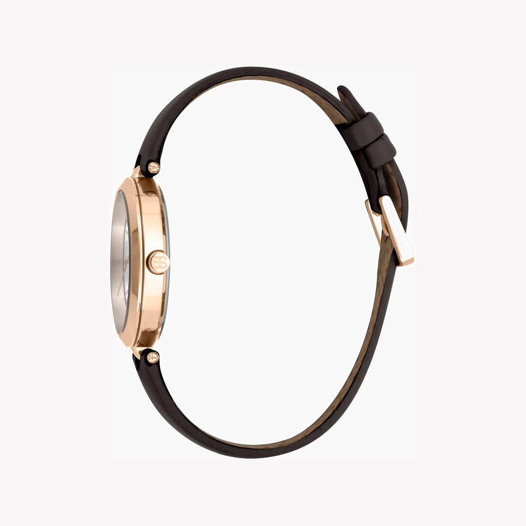 ESPRIT Women's Watch with Rose Gold Stainless Steel Case and Black Leather Band