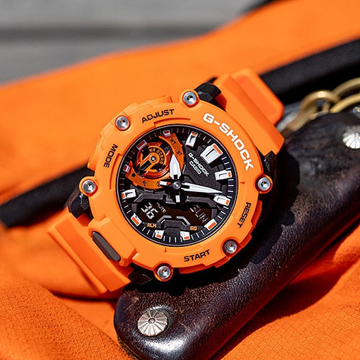 CASIO G-SHOCK GA-2200M-4ADR - BOLD ADVENTURER MEN'S WATCH with Orange Resin Band & Sleek Black Dial