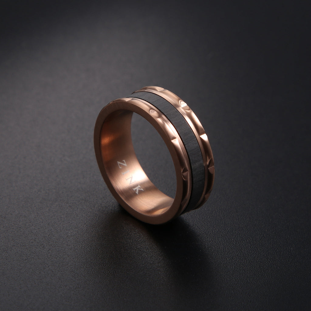 ZINK Men's Rose Gold & Black Stainless Steel Ring | ZJRG027RG