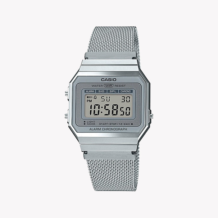 CASIO A700WM-7ADF ELEGANT TIMEKEEPER - MODERN SILVER STYLE Unisex Watch with sleek resin case and versatile features