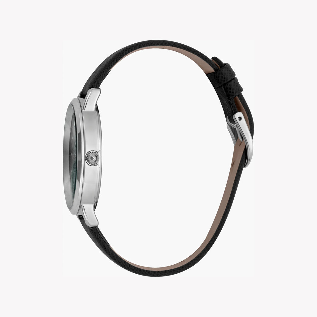 JUST CAVALLI Women's Watch with Silver Stainless Steel Case and Black Leather Band