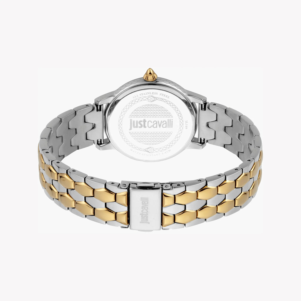 JUST CAVALLI Women's Watch with Silver & Gold Stainless Steel Case and Silver & Gold Stainless Steel Band