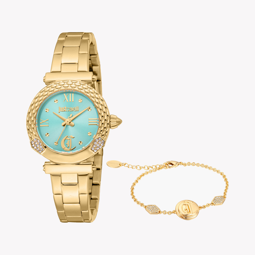 JUST CAVALLI JC1L332M0065 BOLD TURQUOISE - GLEAMING GOLD WOMEN'S WATCH