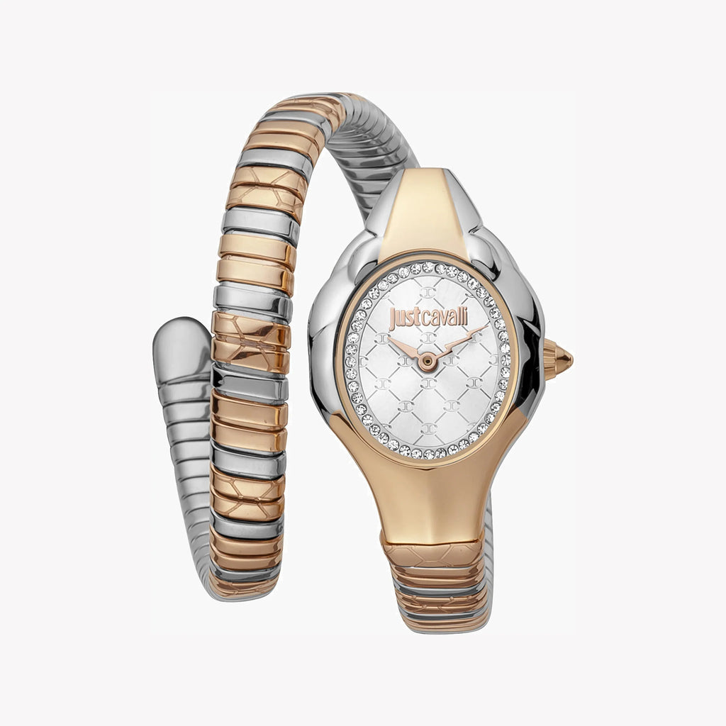 JUST CAVALLI Women's Watch with Silver Stainless Steel Case and Silver & Rose Gold Stainless Steel Band