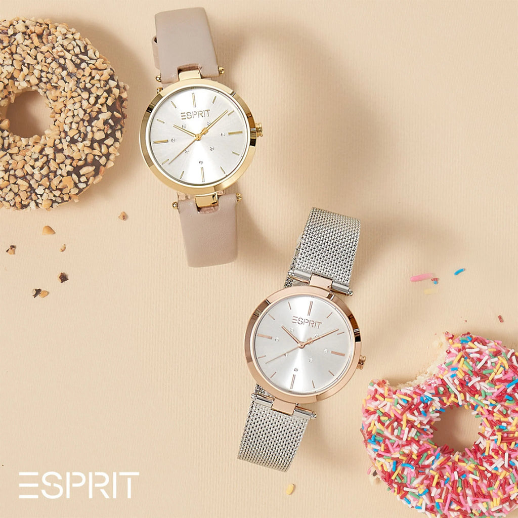 ESPRIT Women's Watch with Silver Stainless Steel Case and Beige Leather Band