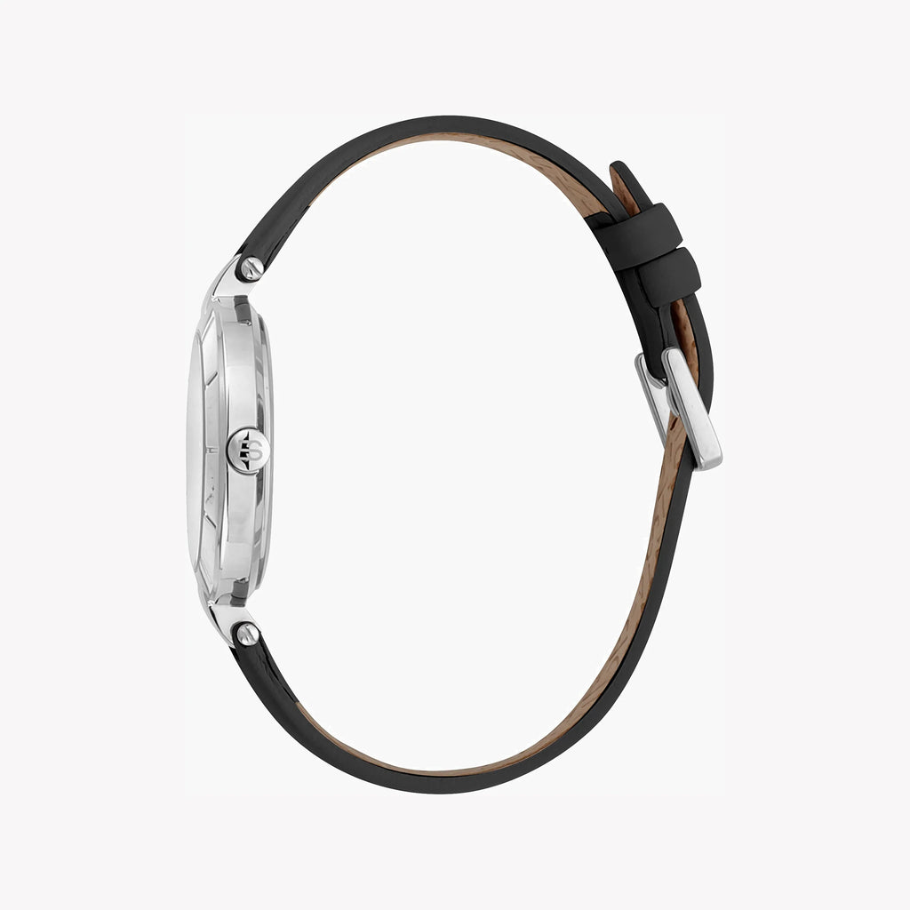 ESPRIT Women's Watch with Silver Stainless Steel Case and Black Leather Band