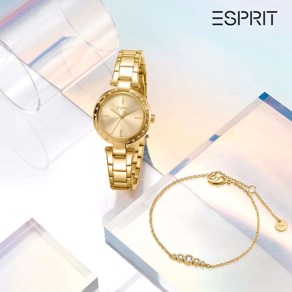 ESPRIT Women's Watch with Gold Stainless Steel Case and Gold Stainless Steel Band