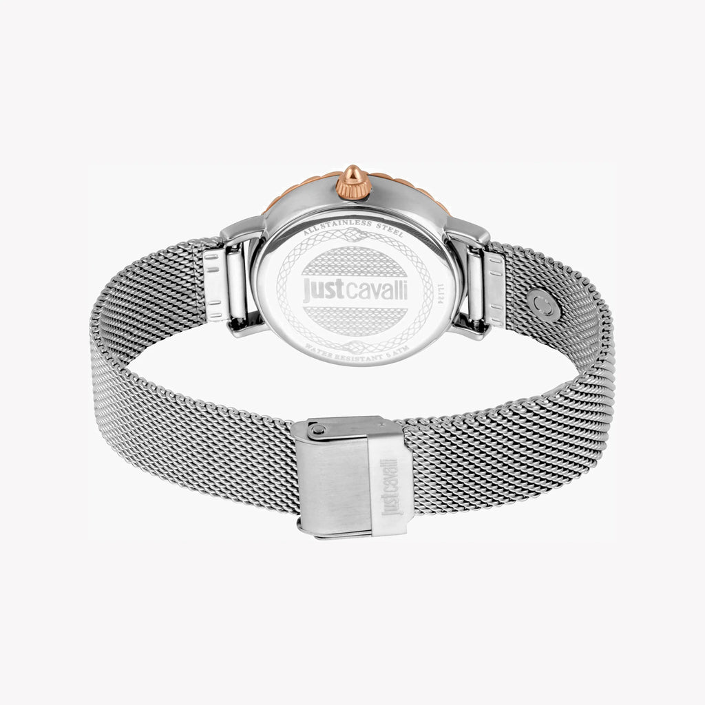 JUST CAVALLI Women's Watch with Silver Stainless Steel Case and Silver Stainless Steel Band
