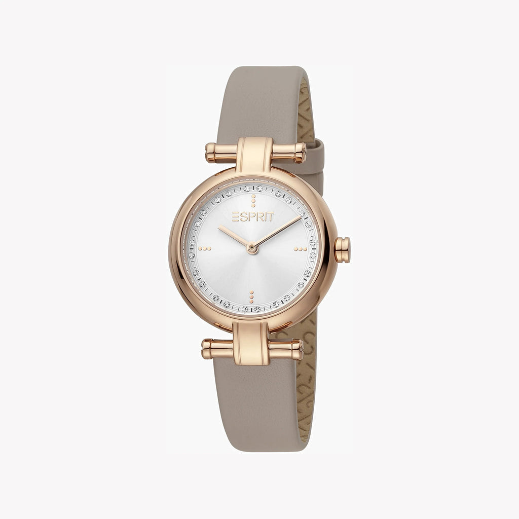 ESPRIT Women's Watch with Rose Gold Stainless Steel Case and Beige Leather Band