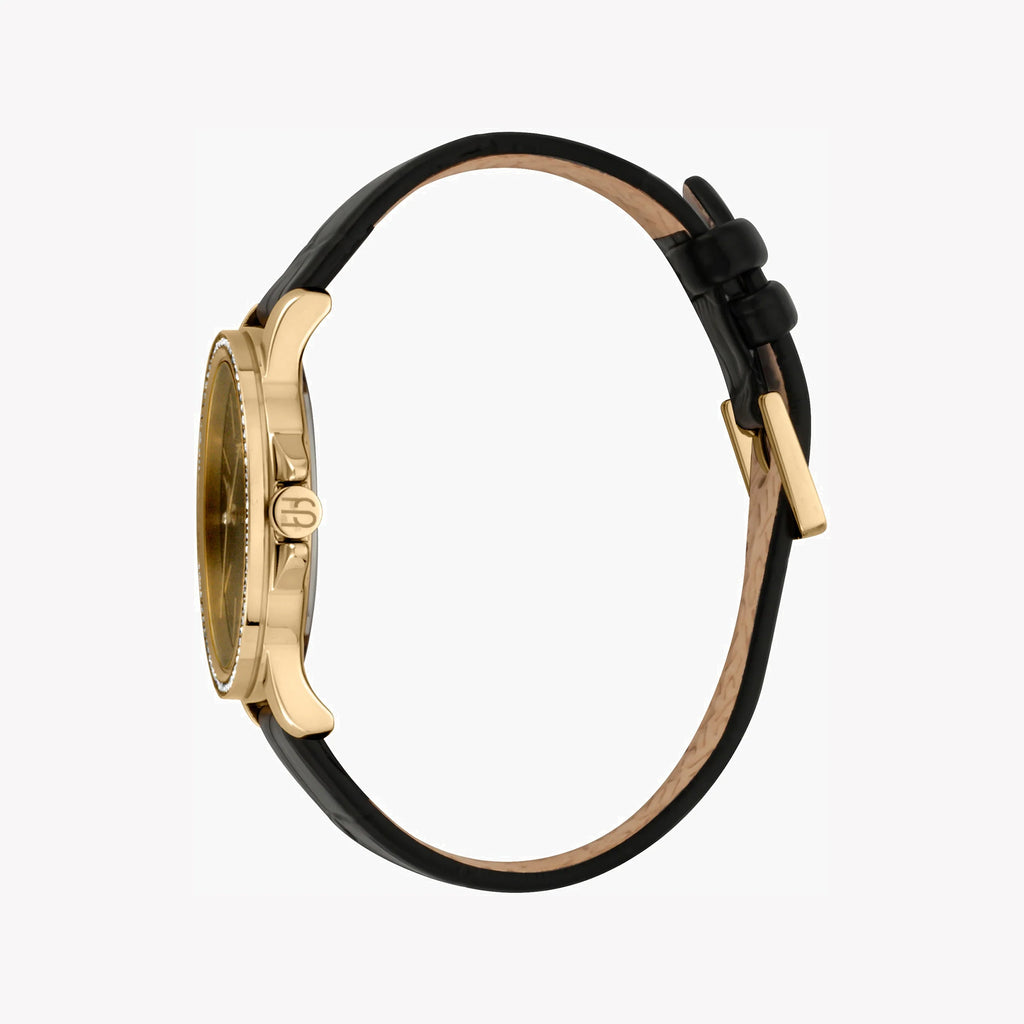 ESPRIT Women's Watch with Gold Stainless Steel Case and Black Leather Band