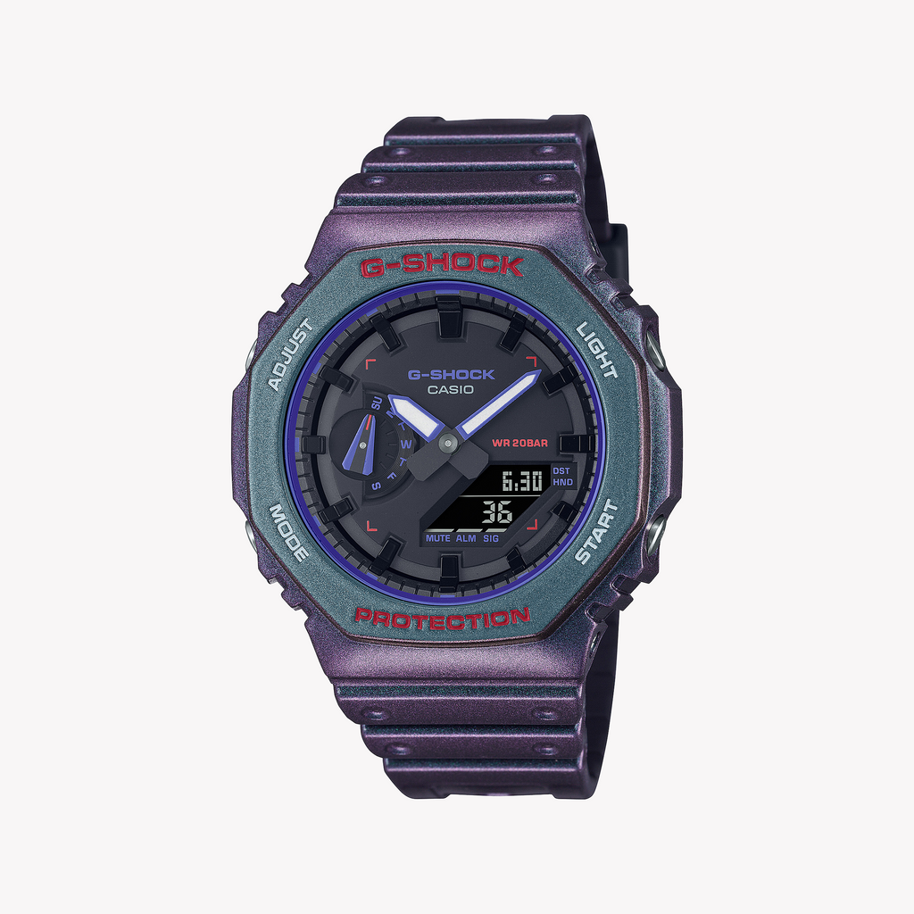 CASIO G-SHOCK GA-2100AH-6ADR - VIBRANT PURPLE ADVENTURER Men's Watch with durable resin band and sleek black dial