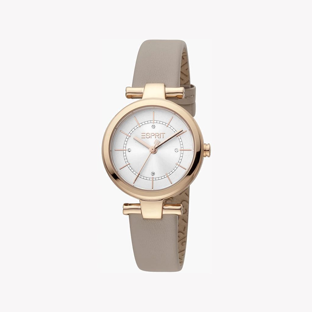 ESPRIT Women's Watch with Rose Gold Stainless Steel Case and Beige Leather Band