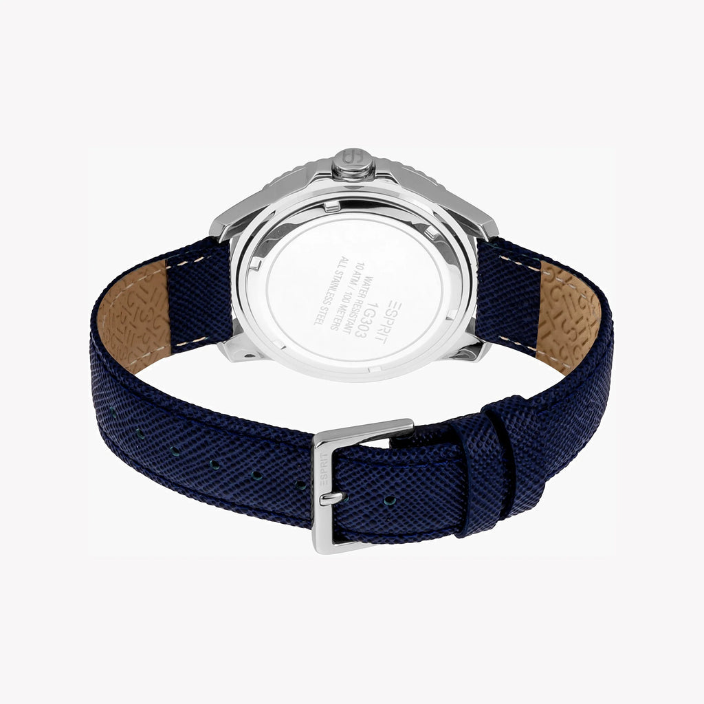ESPRIT MEN'S BLUE LEATHER WATCH - STYLISH STAINLESS STEEL WITH BLUE DIAL & 10 ATM WATER RESISTANCE