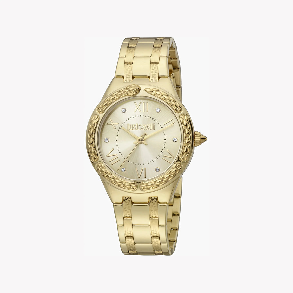 JUST CAVALLI Women's Watch with Gold Stainless Steel Case and Gold Stainless Steel Band